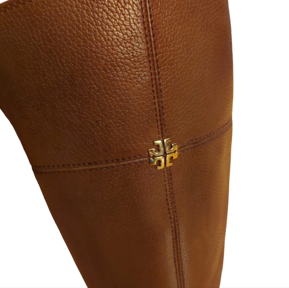 Tory Burch Jolie Brown Pebbled Leather Riding Boots - Picture 6 of 16